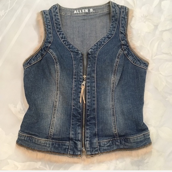 Allen B. By Allen Schwartz Denim - Allen B. Blue Jean Denim Vest With Fur Accents